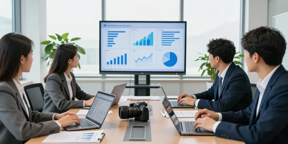 Gestion des opérations de digital banking avec des professionnels analysant des données financières dans une salle de conférence moderne.