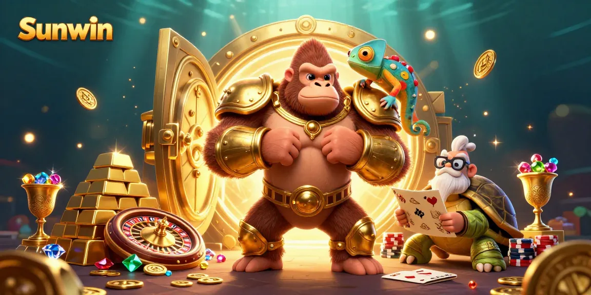 Experience the excitement of Sunwin with a vibrant 3D casino adventure showcasing treasures and winning moments.