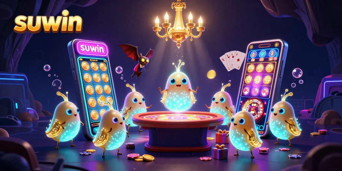 Suwin illuminates a thrilling casino with glowworm characters energizing the gaming scene.